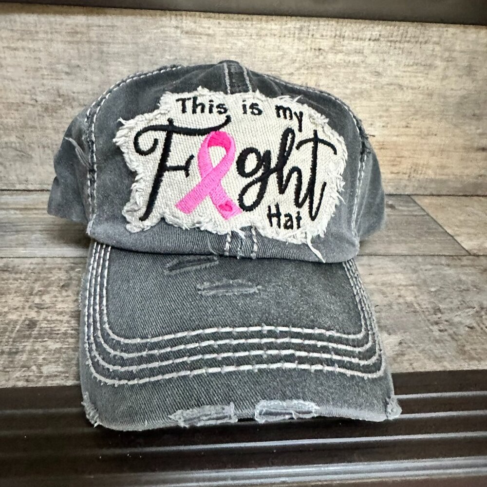 NWT KBETHOS DistressThis Is My Fight Black Breast Cancer Baseball Cap